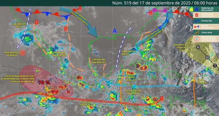 Este miércoles se prevén lluvias acompañadas de vientos fuertes en diversas regiones de Oaxaca