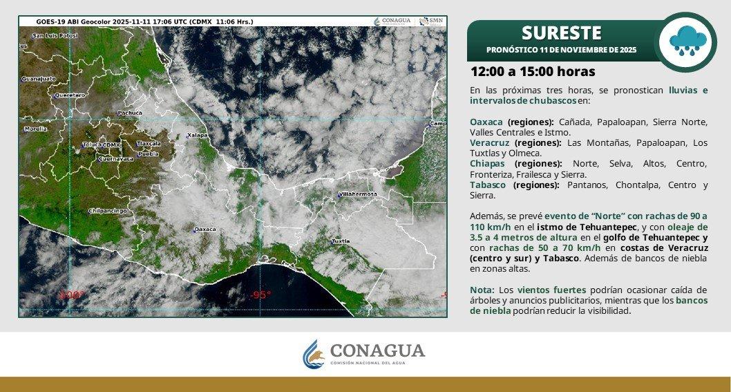 Continuará evento norte en el Istmo de Tehuantepec; Protección Civil exhorta a tomar precauciones