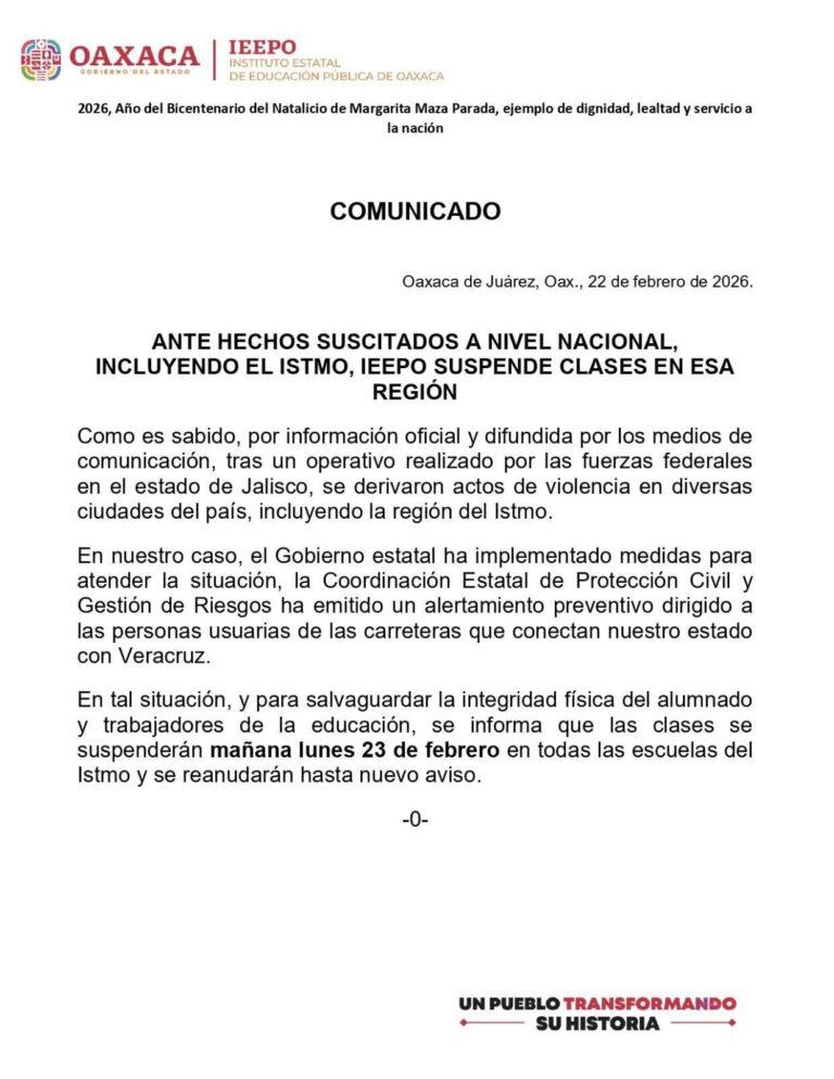 IEEPO suspende clases en el Istmo tras jornada de violencia y bloqueos