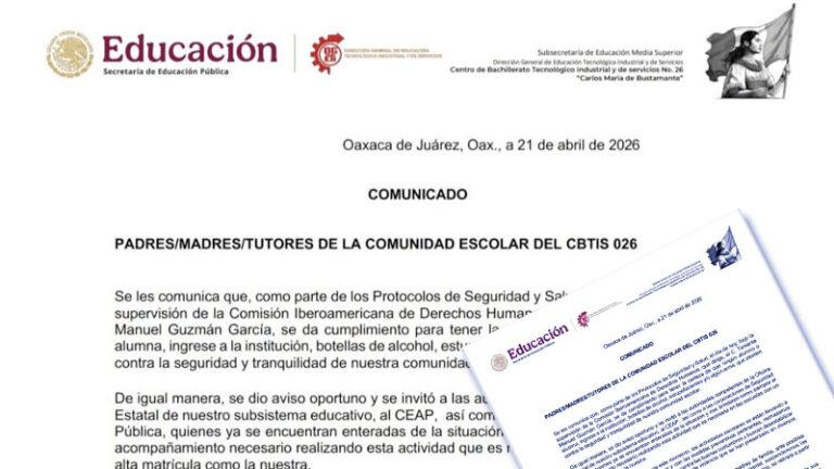 Suspenden clases en el CBTis 26 de Oaxaca por amenaza de tiroteo