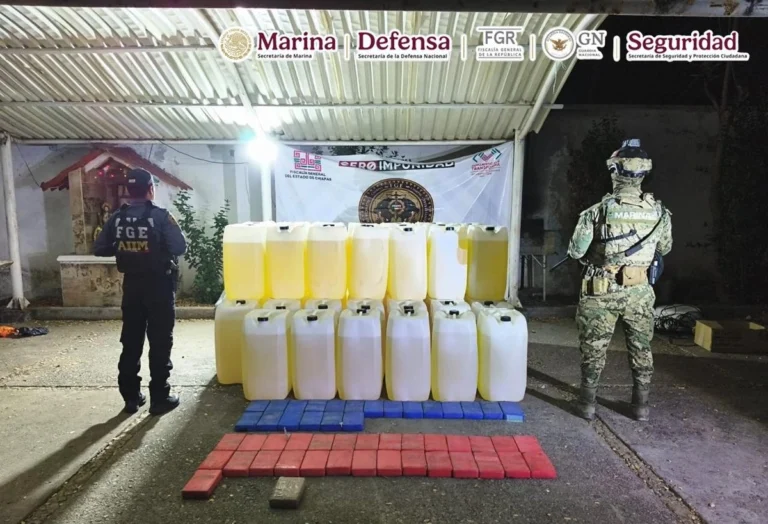Aseguran droga, armas y combustible durante cateos en la costa de Chiapas