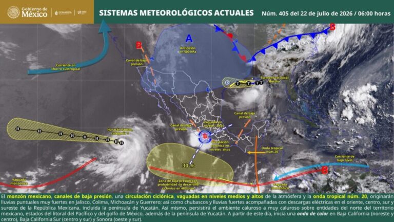 La probabilidad de lluvias será baja; sin embargo, podrían presentarse chubascos aislados, principalmente en algunas zonas de la Sierra Sur durante la tarde y noche