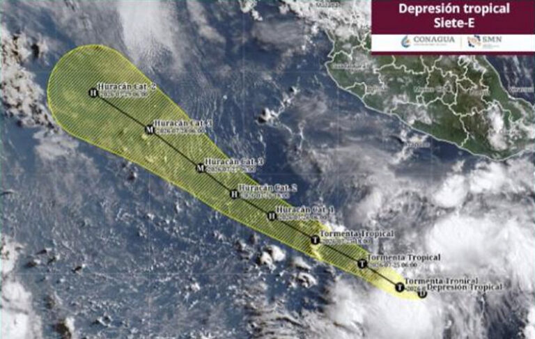 Se forma la Depresión Tropical Siete-E frente a las costas de Guerrero; podría convertirse en huracán el domingo