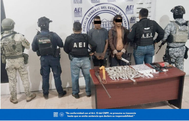 Aseguran más de 900 dosis de droga y detienen a dos personas en operativo conjunto en la Costa de Oaxaca