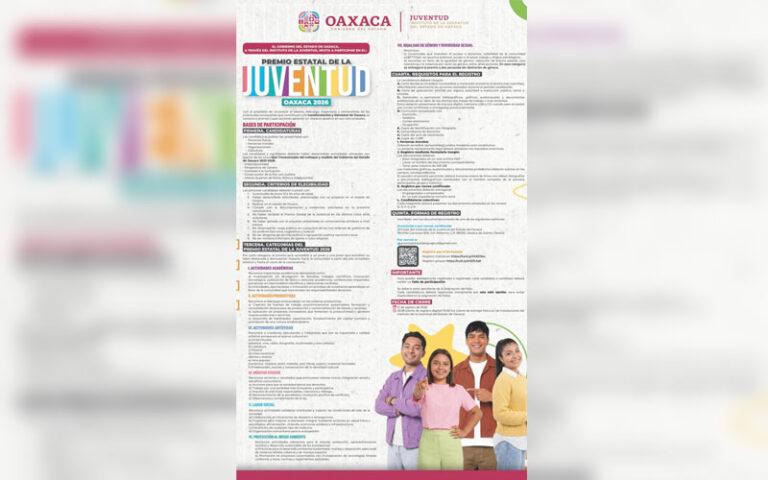 Presenta Gobierno de Oaxaca convocatoria para el Premio Estatal de la Juventud 2026