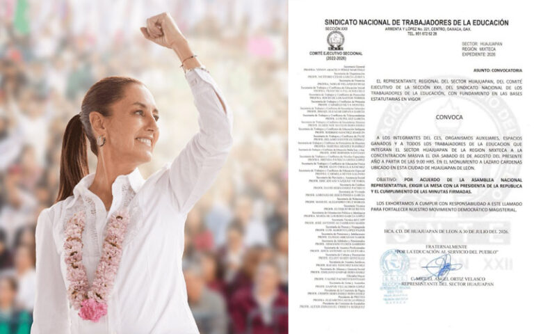 Sección 22 convoca a movilización en Huajuapan durante visita de Claudia Sheinbaum a Oaxaca