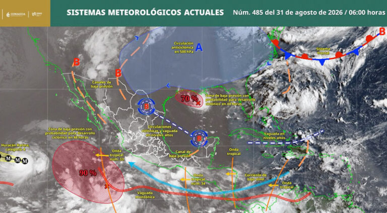 Prevén lluvias y tormentas fuertes en Oaxaca este lunes; alertan por oleaje elevado