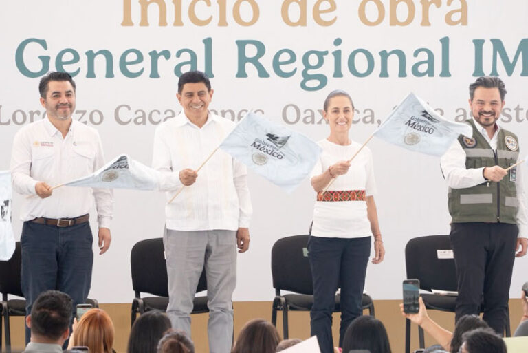 Sheinbaum y Salomón Jara ponen en marcha construcción del Hospital General del IMSS en Ciudad Salud “Ñuu Tata”