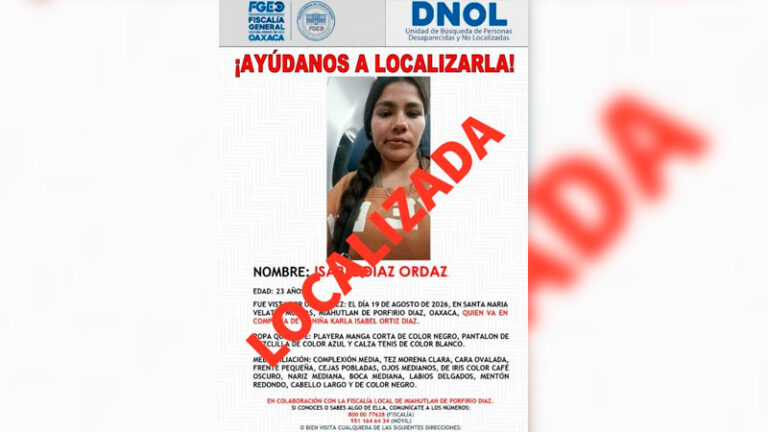 Fiscalía de Oaxaca localiza a mujer y a su hija reportadas como no localizadas