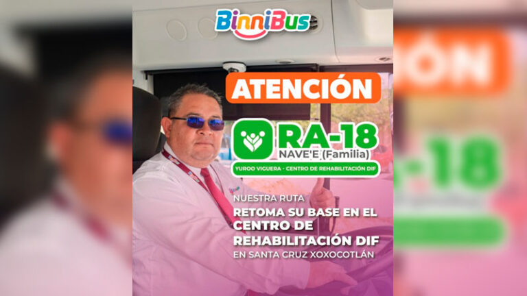 Ruta RA-18 del BinniBus regresa al Centro de Rehabilitación DIF