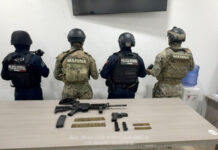 Personal Naval en coordinación con elementos de la Secretaría de Seguridad y Protección Ciudadana de Oaxaca, aseguran armas y municiones