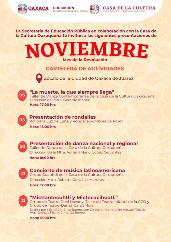 Del 5 al 14 de noviembre, ofrece la CCO actividades culturales en el Zócalo de la ciudad de Oaxaca (1)