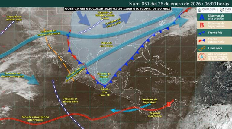 Frente frío número 30 ocasionará lluvias intensas y descenso de temperatura en Oaxaca