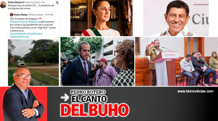 *Siempre hay un twitter *A propósito del dictamen del descarrilamiento * Accidente mortal.  * Orden y seguridad durante la histórica jornada de Revocación de Mandato * Ley Seca  *Tres días y Oaxaca pasará a la historia * Arriba de 700 mil porque se quede – Pedro Botero