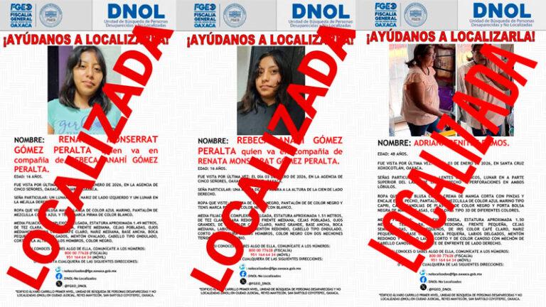 Fiscalía localiza en 72 horas a tres mujeres reportadas como no localizadas; se trató de ausencias voluntarias