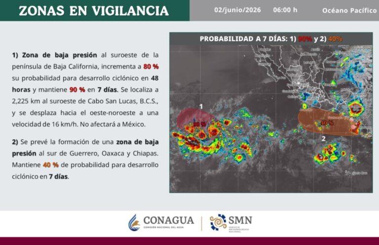 Mantiene Protección Civil vigilancia meteorológica por sistemas en el Océano Pacífico