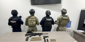 Personal Naval en coordinación con elementos de la Secretaría de Seguridad y Protección Ciudadana de Oaxaca, aseguran armas y municiones