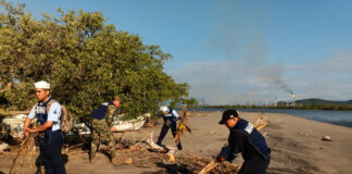 Décima Región Naval realiza limpieza de la playa “La Ventosa” en Salina Cruz, Oaxaca